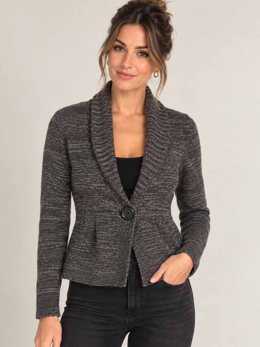 Anthropologie Kaisely Gray Wool Blend Knit Cardigan Size M
